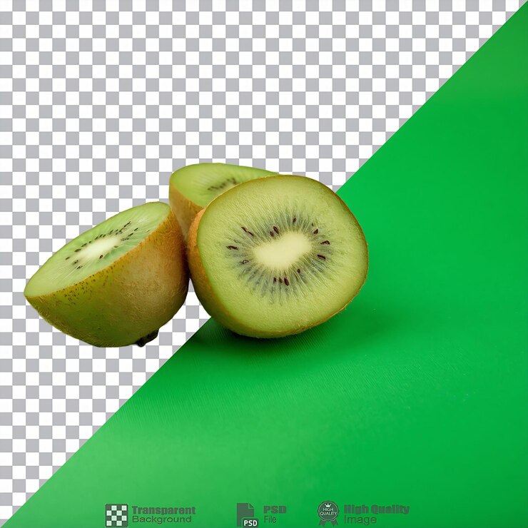 PSD fruto de kiwi cortado por la mitad con fondo negro aislado