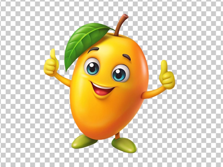 PSD fruto de mango con cubos de mango y rodajas aislado sobre fondo blanco.