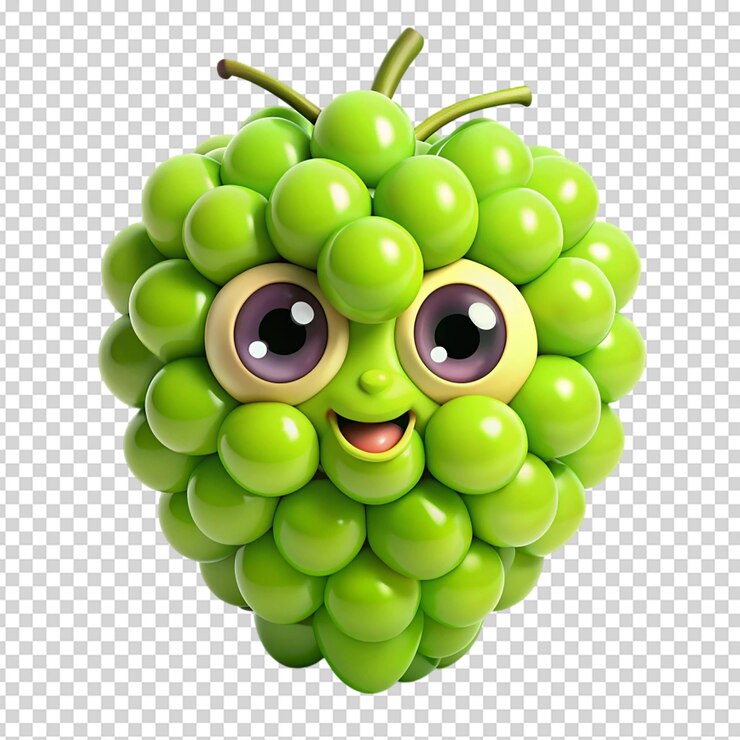 PSD fruto de uva verde de dibujos animados aislado de fondo blanco
