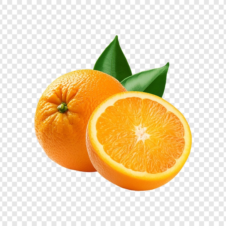 PSD frutta arancione fresca con fetta isolata su sfondo trasparente