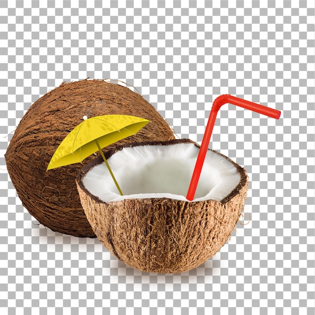 Frutta di cocco isolata contro uno sfondo pianeggiante concetto di elemento estivo