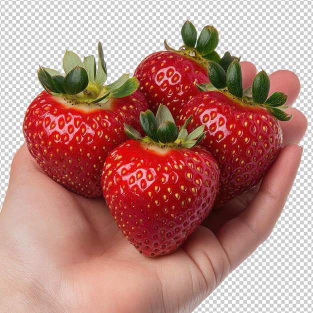 Frutta di fragola in mano isolata su uno sfondo trasparente