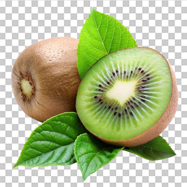 Frutta di kiwi fresca con foglie isolate su sfondo bianco