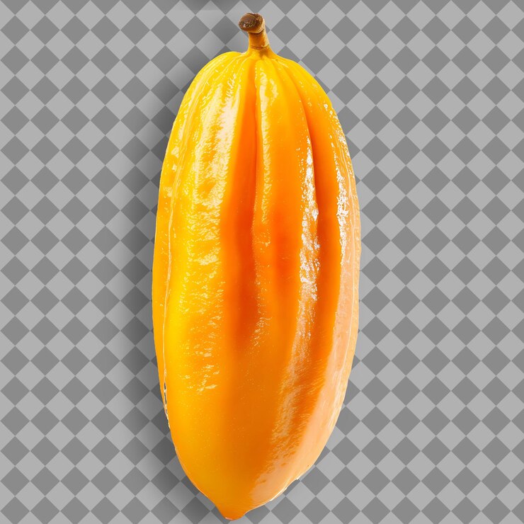 PSD frutto di canistello di forma allungata e colore giallo o arancione oggetto isolato su sfondo pulito