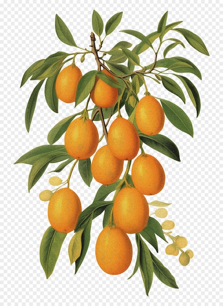 Frutto di clementina isolato su sfondo trasparente vecchia illustrazione botanica