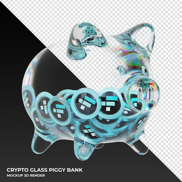FTX Token FTT Glass alcancía con crypto monedas ilustración 3d