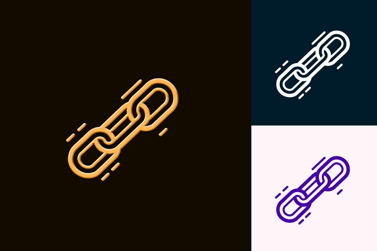PSD fügen sie ein link-symbol mit einem kleinen kettenumriss und ein paar zeilen ein abstraktes minimalistisches ikonentwurf