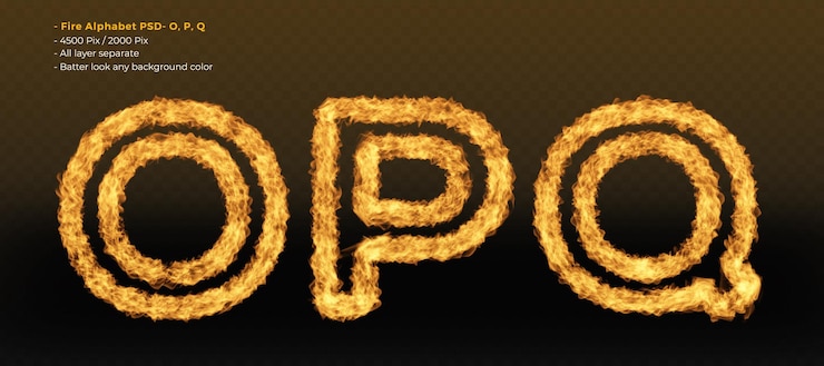 PSD fuego alfabeto letras de llama