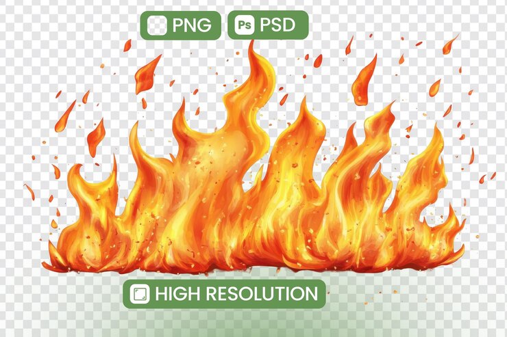 PSD el fuego arde brillantemente con brasas y destrucción de calor y tema de recursos gráficos de energía
