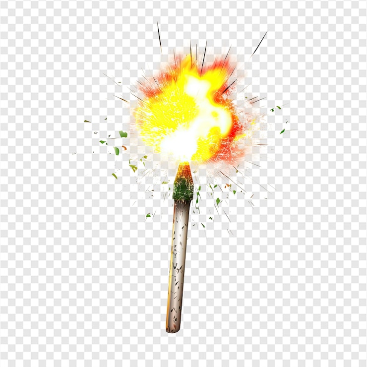 PSD fuego artificial con chispas aisladas sobre un fondo transparente