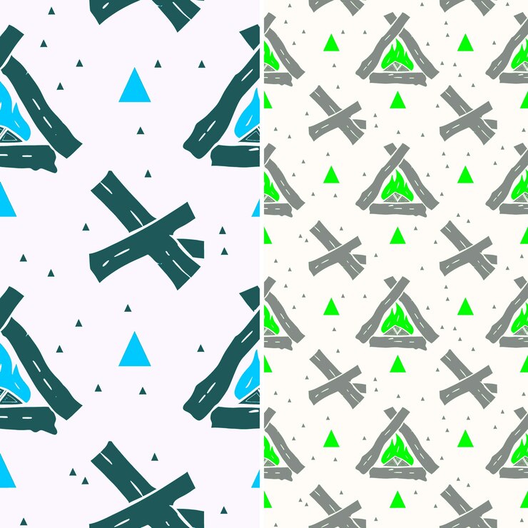 PSD fuego de campamento con silueta de tronco y diseño rústico con diseños de patrones vectoriales de ilustración triangular