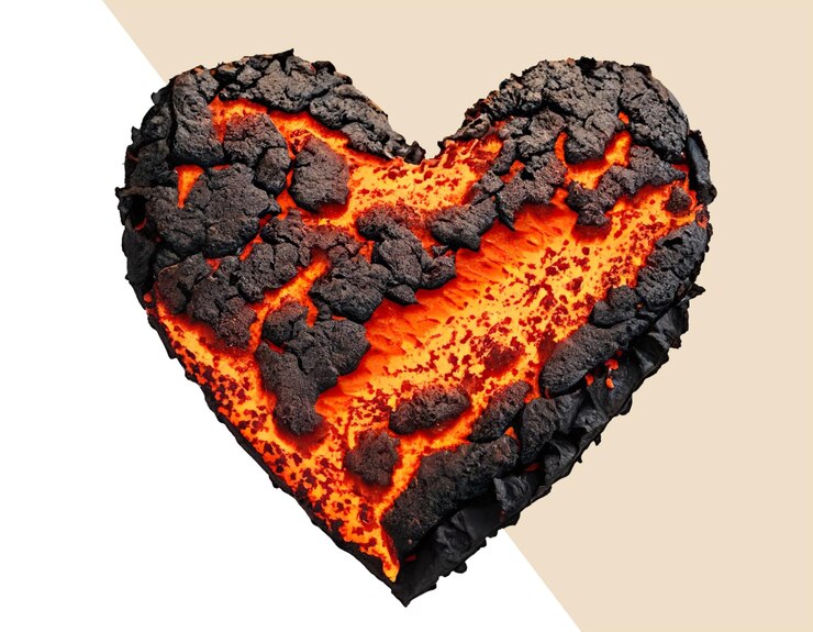 PSD en el fuego corazón hecho de lava