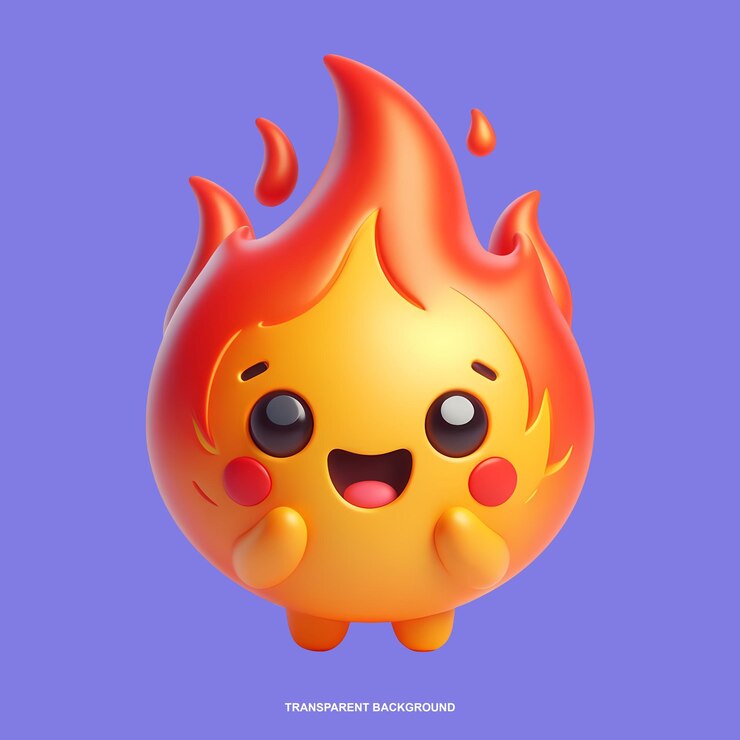 PSD fuego de dibujos animados en 3d con una sonrisa renderizado aislado realista en 3d de alta calidad