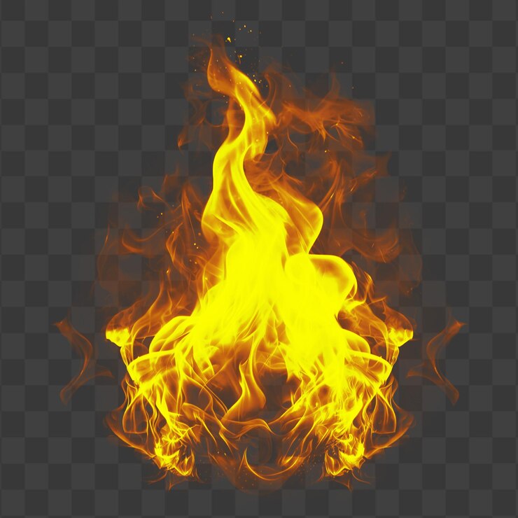 Fuego digital con efecto de quema realista aislado en un fondo transparente