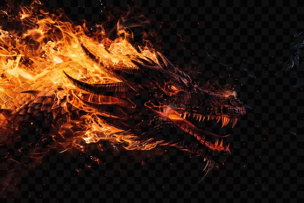 Un fuego con un dragón en el fondo
