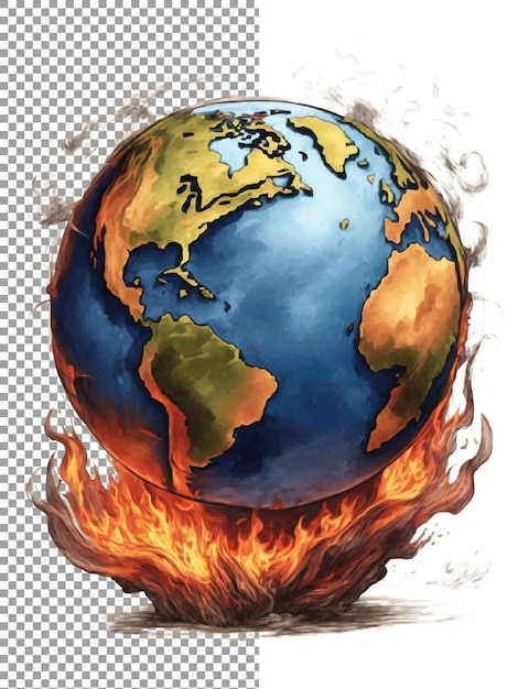 fuego global de la tierra fondo transparente por el concepto de calentamiento global