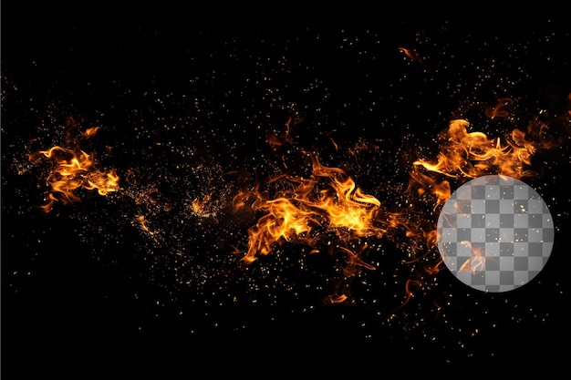 Fuego Llamas Partículas de chispa en un fondo transparente