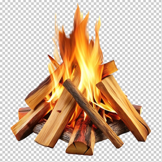 PSD fuego de madera sobre un fondo transparente