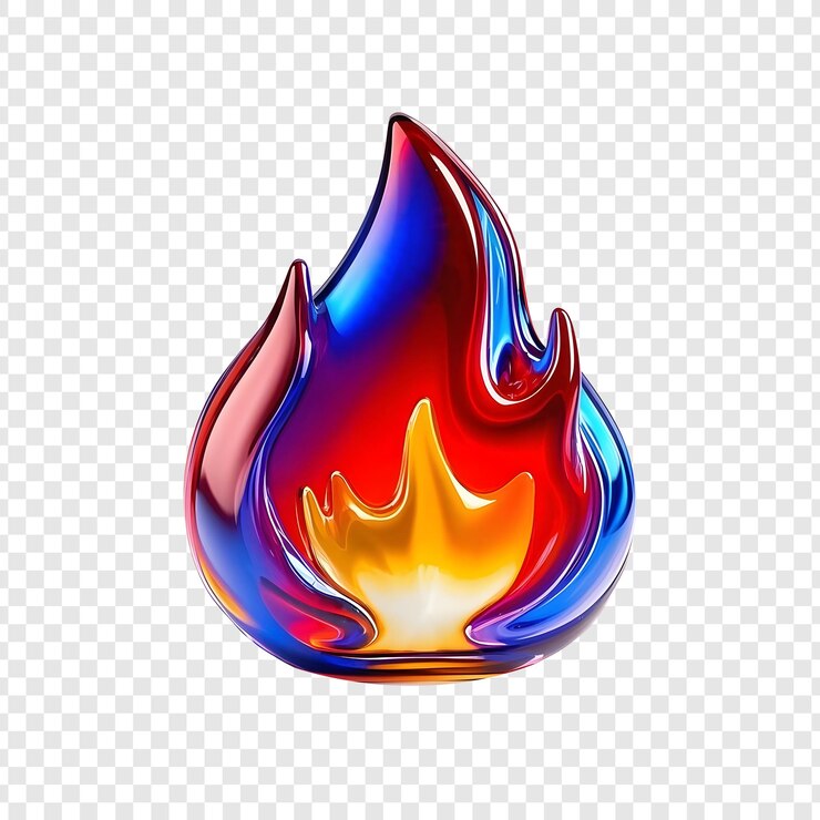 PSD fuego de vidrio de colores aislado sobre un fondo transparente