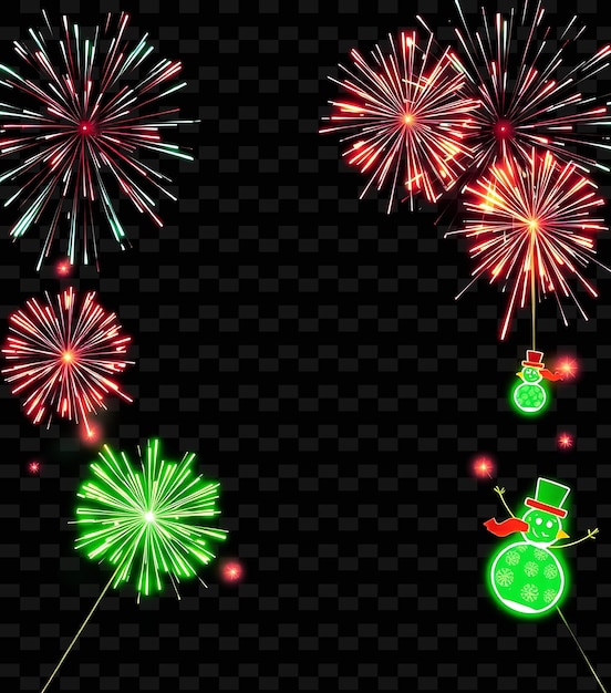 fuegos artificiales con un árbol de Navidad verde y un árbol de navidad