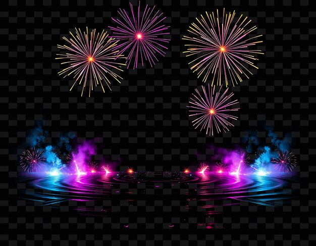 Fuegos artificiales con un arco iris de fuegos artificiales y una imagen de una exhibición de fuegos artificiales