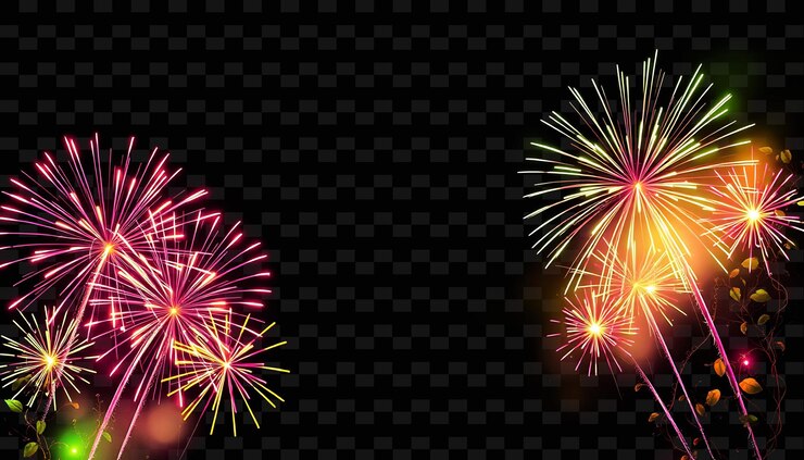 PSD los fuegos artificiales atronadores disparan llamaradas radiantes las vides de neón crecen a lo largo del marco brillando con un