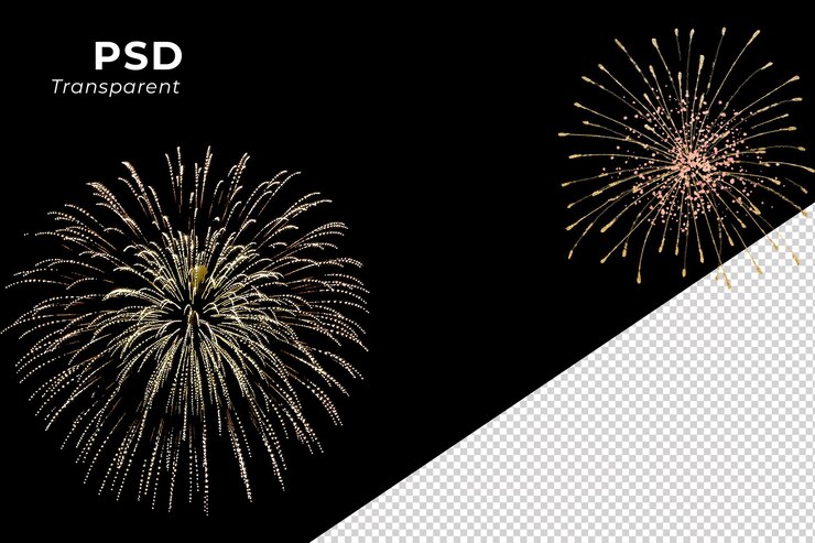 PSD fuegos artificiales brillantes estallando en varias formas para celebrar y fiesta de aniversario de año nuevo