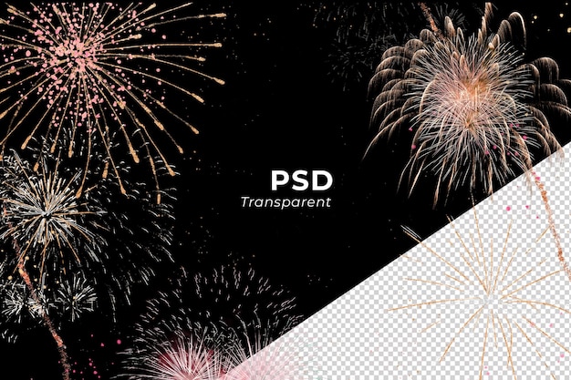 PSD fuegos artificiales brillantes estallando en varias formas para celebrar y fiesta de aniversario de año nuevo