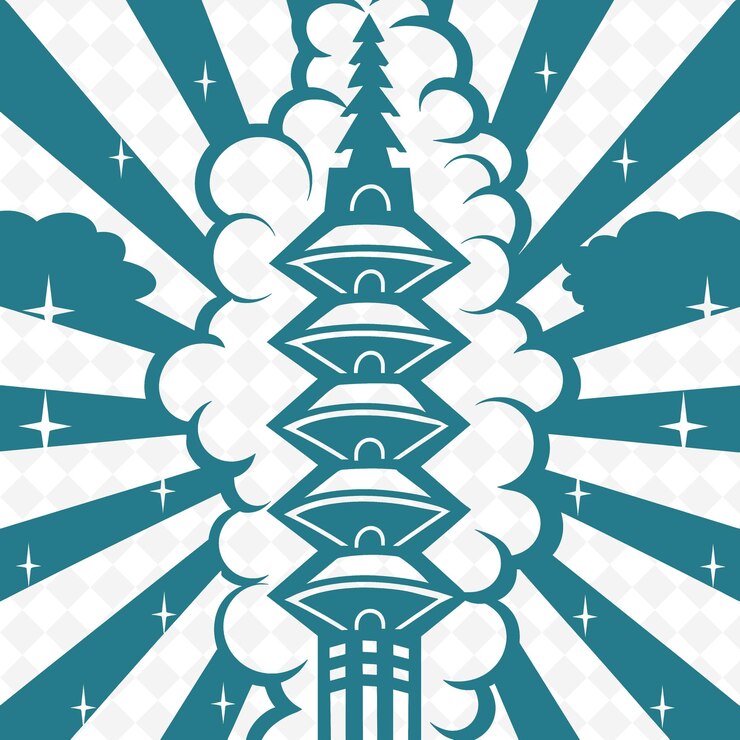 PSD fuegos artificiales chinos festivos con estilo de arte pop fuegos artificiales w png inspirados en diseños de iconos lunares