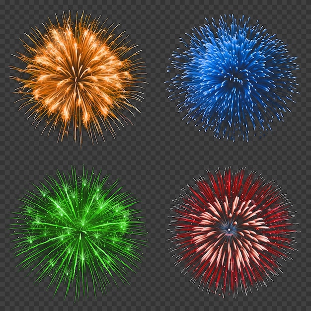 PSD fuegos artificiales de diferentes colores aislados sobre fondo transparente