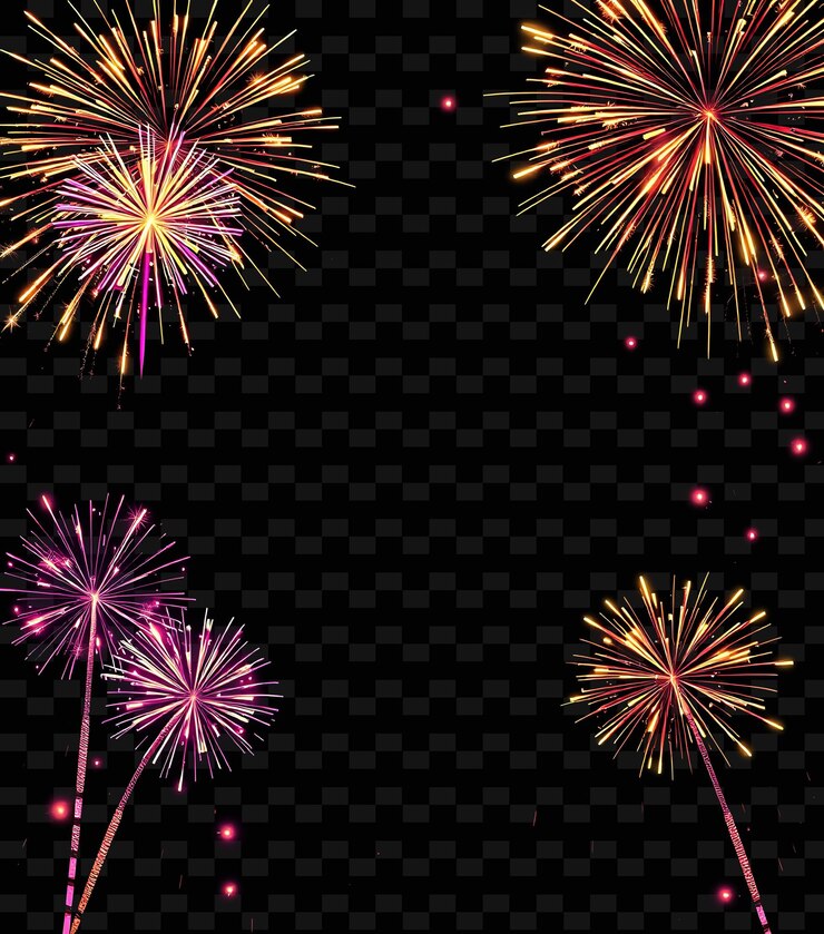 PSD fuegos artificiales envían chispas brillantes a lo largo de las fronteras gotas de lluvia de neón brillan a lo largo del