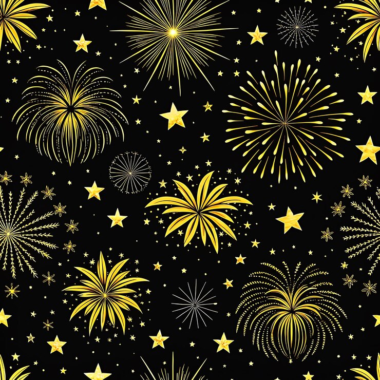 PSD fuegos artificiales con una estrella amarilla y estrellas doradas en el fondo