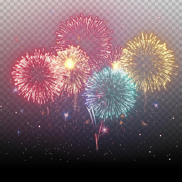 Fuegos artificiales festivos de PSD en un fondo transparente aislado Fuego artificial png saludo explosión png