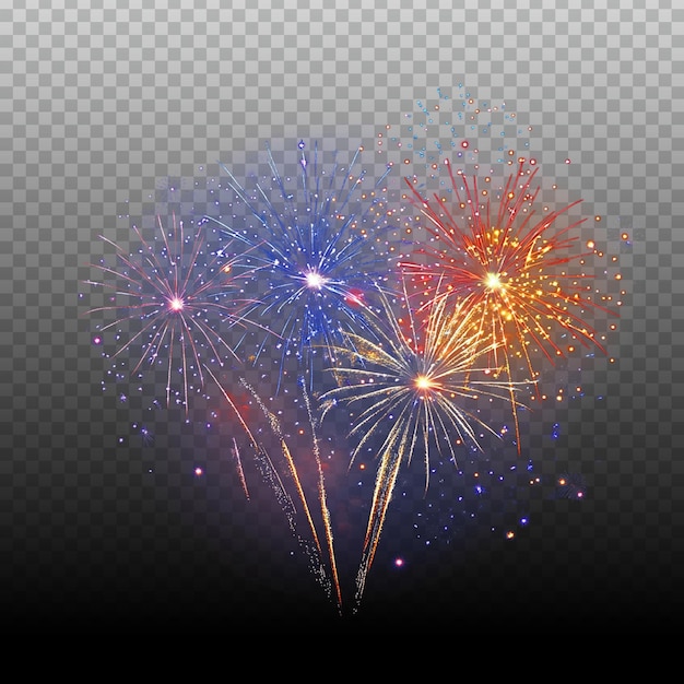Fuegos artificiales festivos de PSD en un fondo transparente aislado Fuego artificial png saludo explosión png