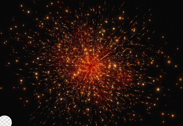PSD fuegos artificiales en un fondo oscuro con fuego realista con humo y llamas de chispas de soldadura