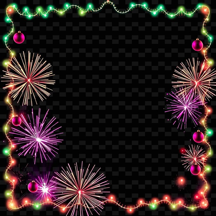 PSD fuegos artificiales y fuegos artificiales con un marco que dice fuegos artificials
