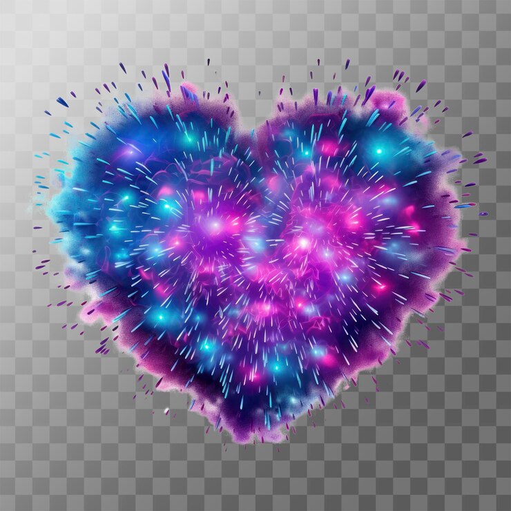 PSD fuegos artificiales de neón en forma de corazón fuegos artificiales púrpura violeta