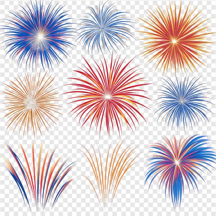 PSD fuegos artificiales de oro rojo azul
