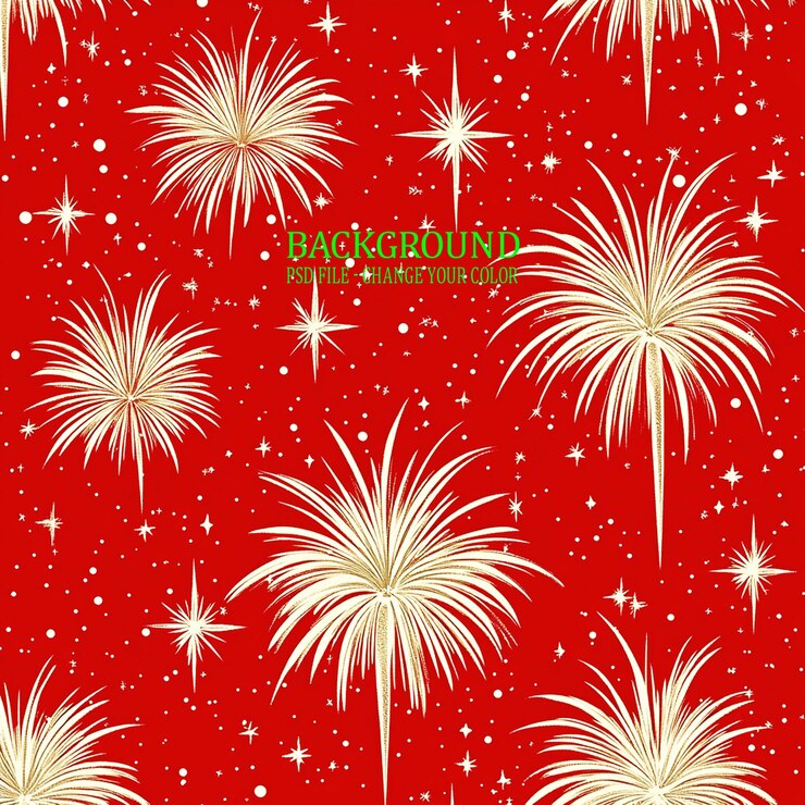 PSD fuegos artificiales sobre fondo rojo con un fondo rojo