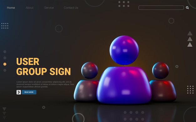 Führungsgruppe von Menschen Symbol mit auf dunklem Hintergrund 3D-Renderkonzept für soziales Netzwerk