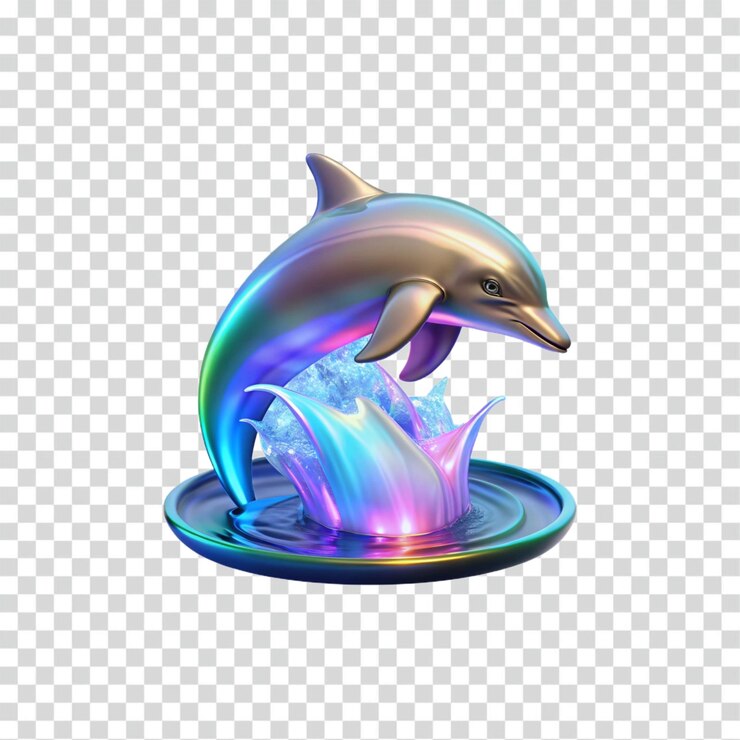 PSD fuente de delfín iridescente decoración acuática tema del océano escultura colorida