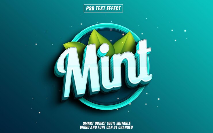 PSD fuente de efecto de texto de menta tipografía editable texto en 3d