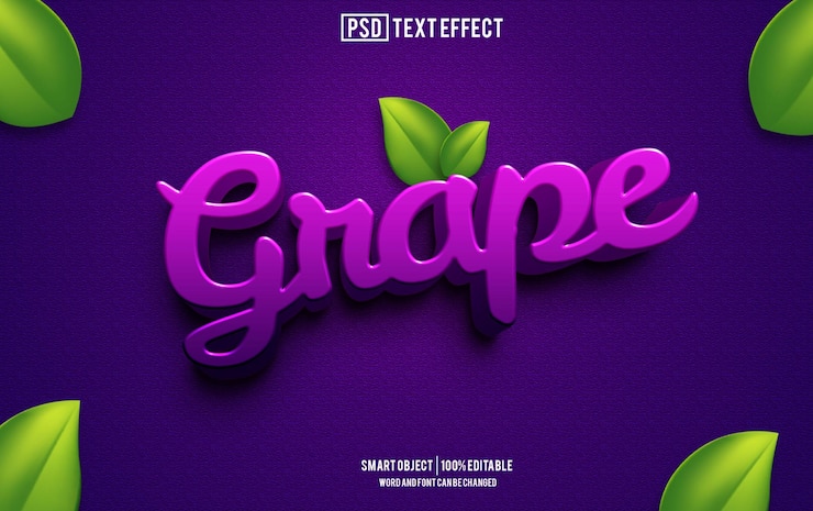 PSD fuente de efecto de texto de uva tipografía editable texto 3d