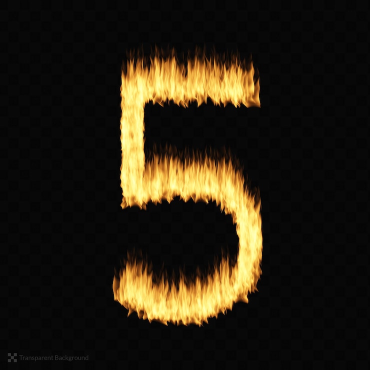 PSD fuente de fuego realista llama ardiente brillante número 5 cinco