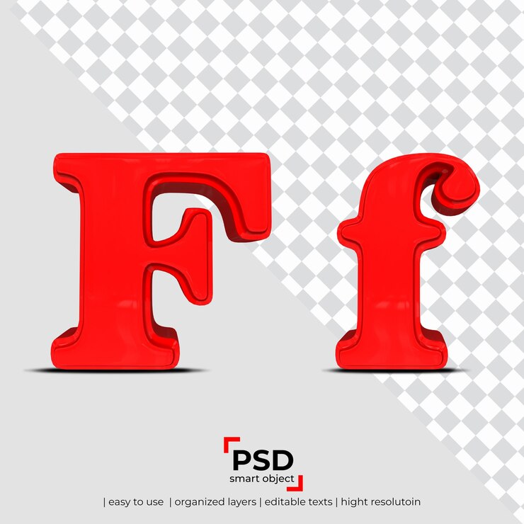 PSD fuente de letra f 3d hecha de fondo transparente 3d realista