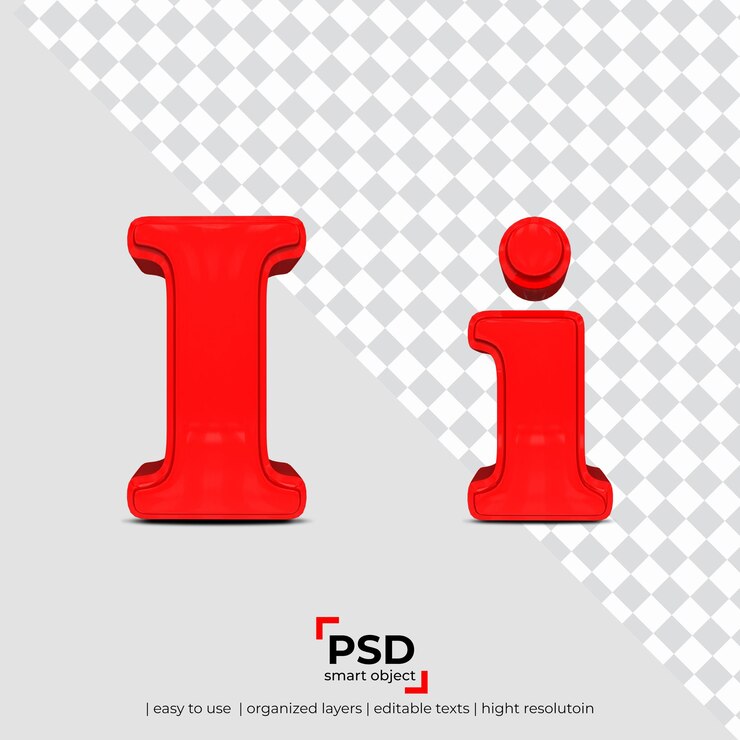 PSD fuente letter i 3d hecha de fondo transparente 3d realista