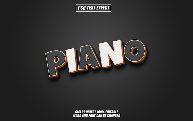 fuente de texto con efecto de piano tipografía editable texto 3D