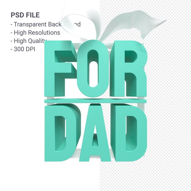 Für papa mit bogen und band 3d-rendering isoliert