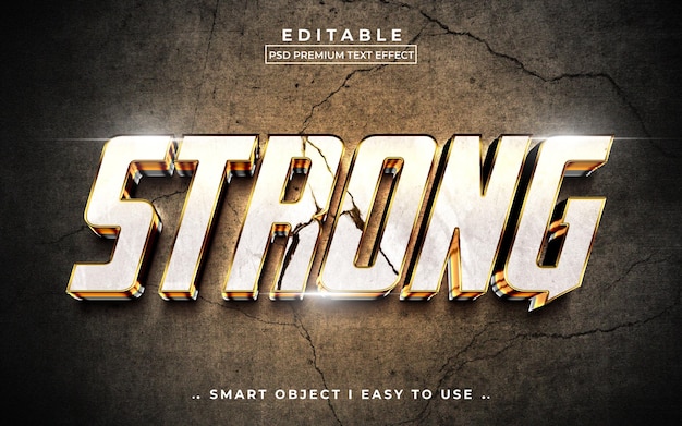 Fuerte efecto de texto 3D con detalles de oro y crack