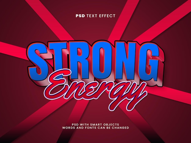PSD fuerte energía efecto de texto editable en 3d
